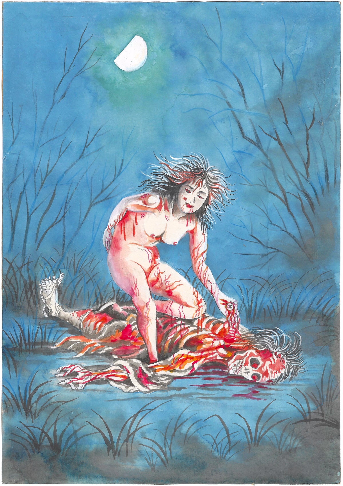Marina Shirakawa | Yamauba | Onna Yokai | Kintarō | Mixed Media color painting | 1986
