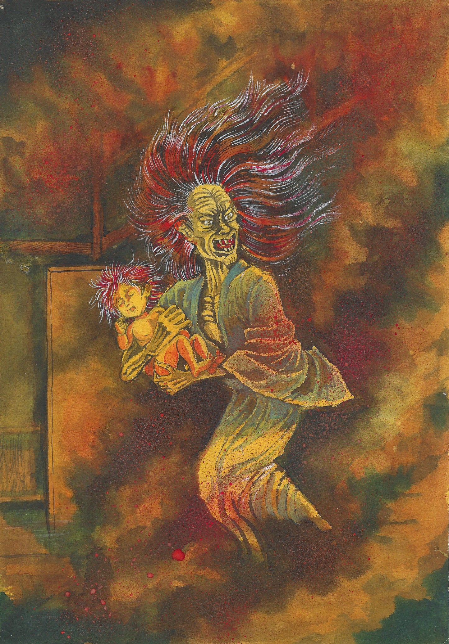 Marina Shirakawa | Yamauba | Onna Yokai | Mixed Media color painting | 1986