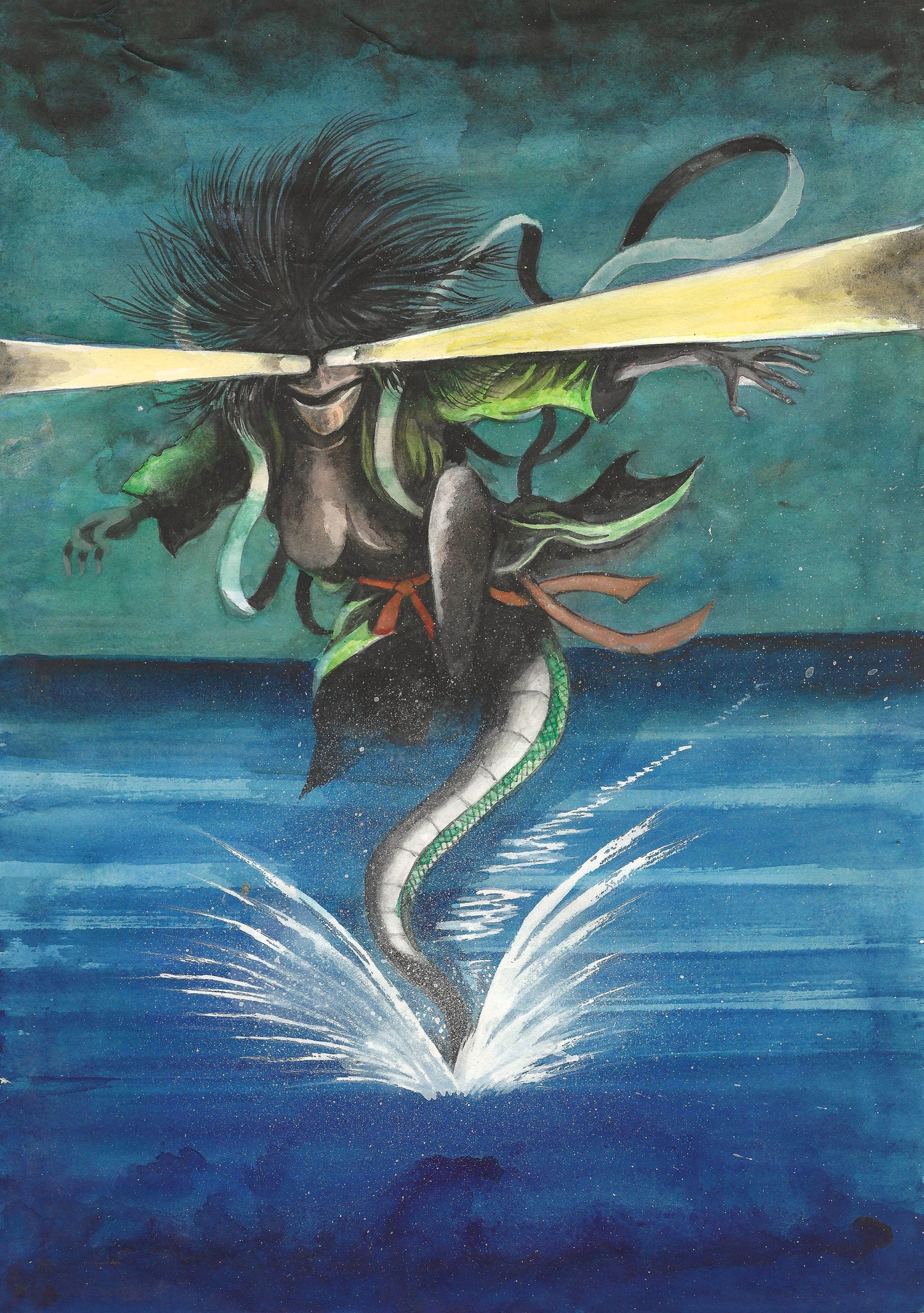 Marina Shirakawa | Ningyo | Onna Yokai | Mixed Media color painting | 1986