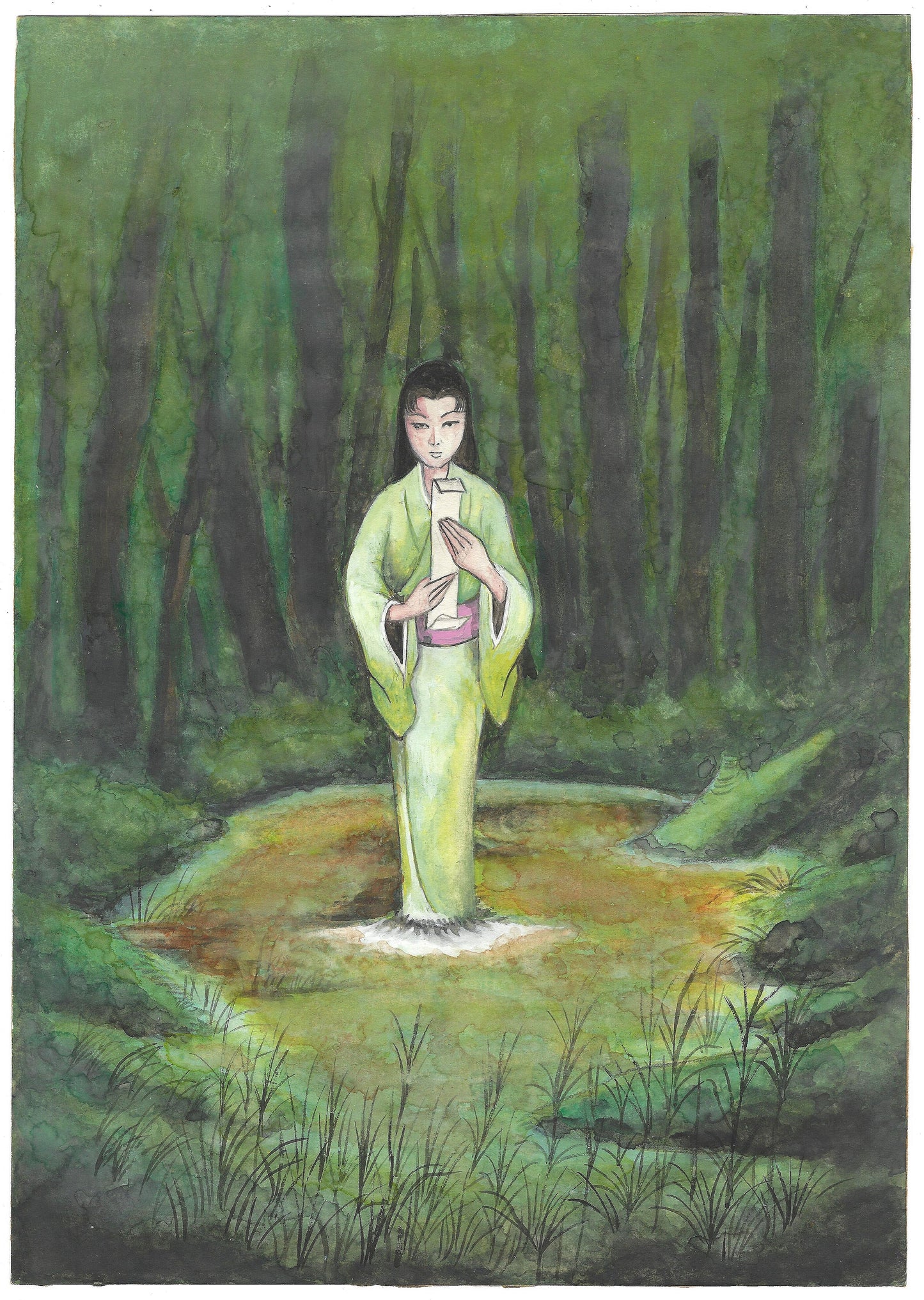 Marina Shirakawa | Momiji | Onna Yokai | Mixed Media color painting | 1986