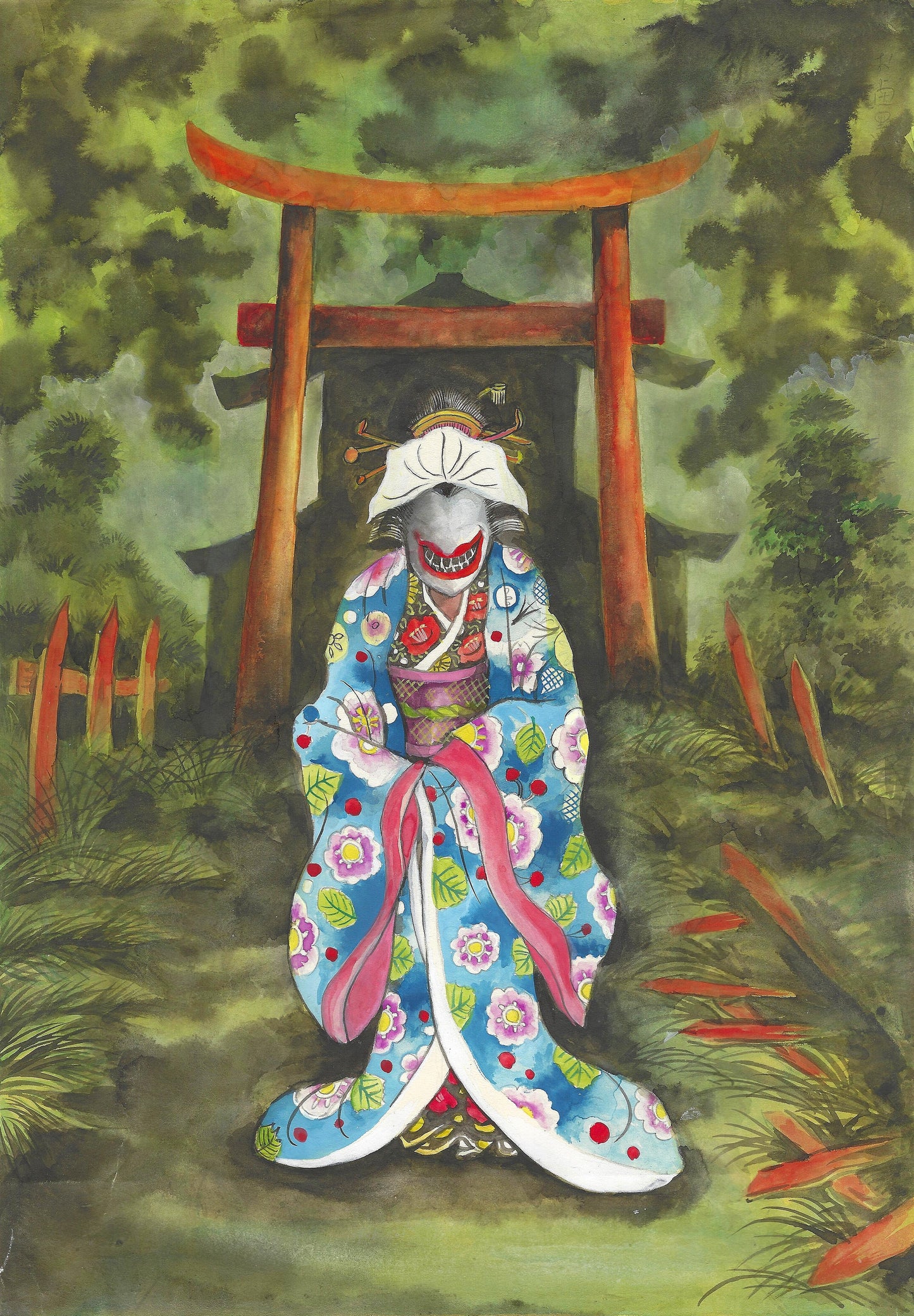 Marina Shirakawa | Ohaguro Bettari | Onna Yokai | Mixed Media color painting | 1986