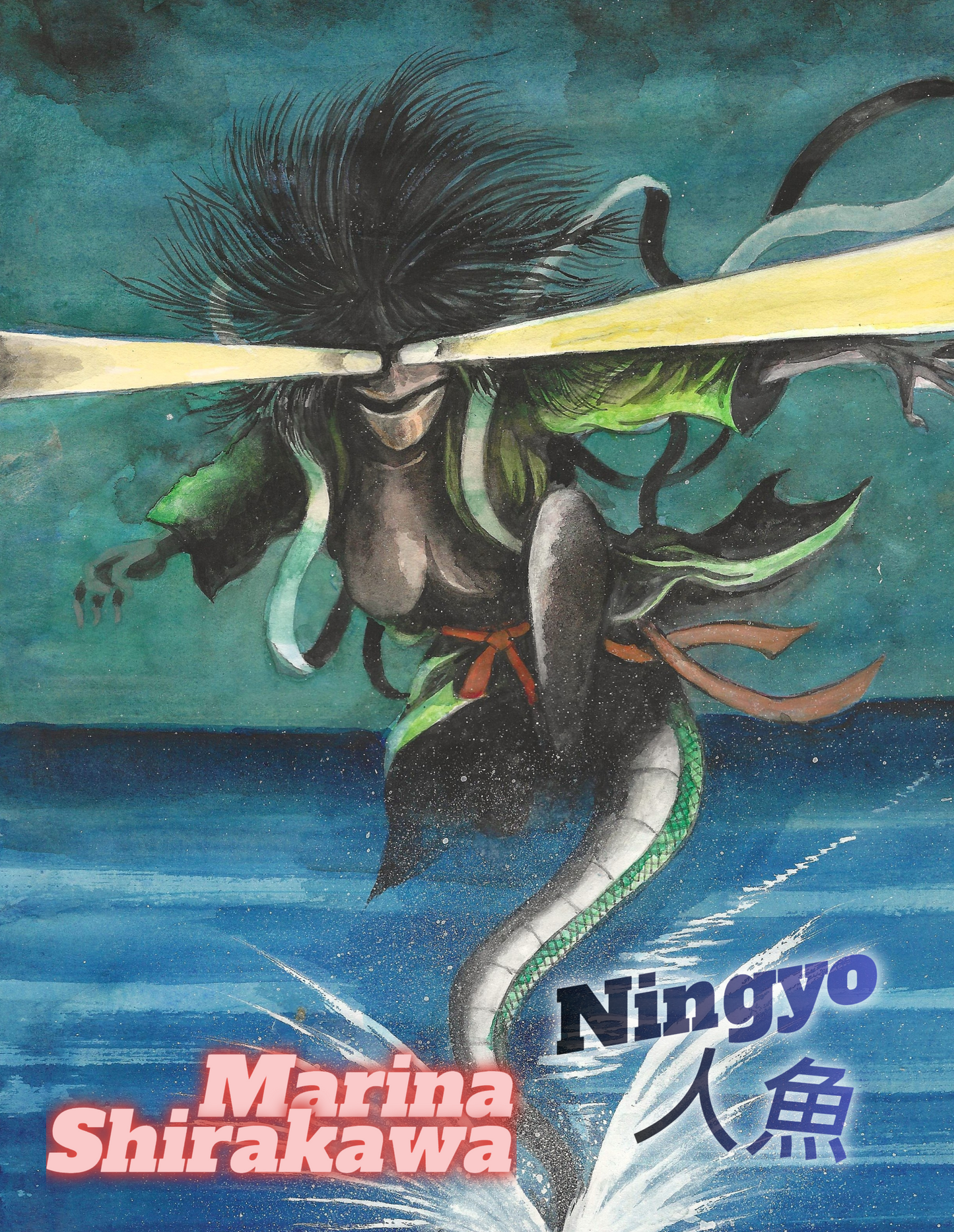 Marina Shirakawa | Ningyo | Onna Yokai | Mixed Media color painting | 1986