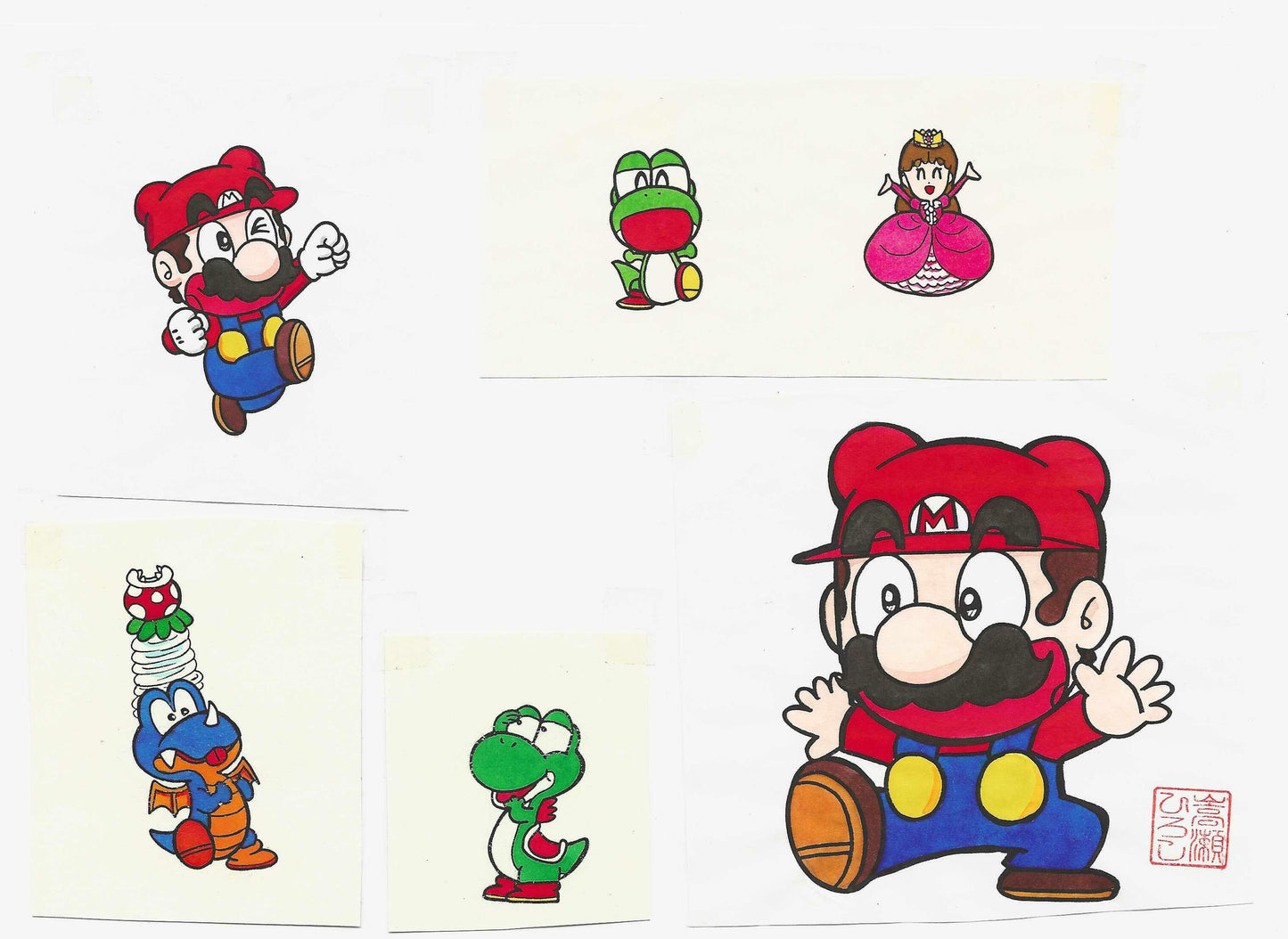 Mario, yoshi, peach & Rex [set of 5] | Super Mario-Kun | Hiroshi Takase ±1993-94