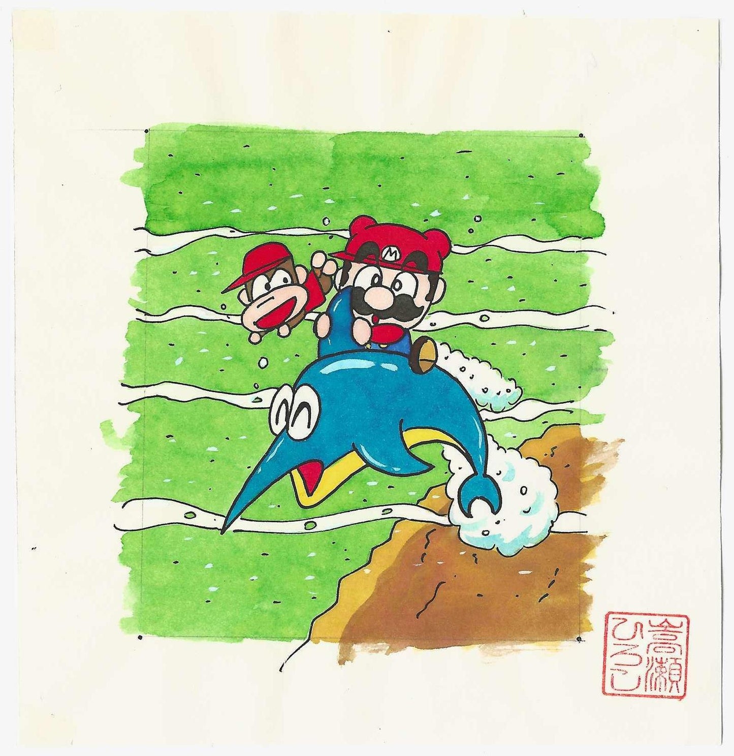 Mario, Enguarde & Diddy Kong  | Super Mario-Kun | Hiroshi Takase ±1994 (Donkey Kong Country)